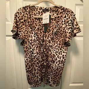 Cocomo Cheetah print short flouncy sleeve shirt 
Size Petit XL New With Tag